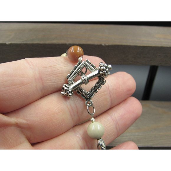 7" Silver Tone Cream Color Orb Stone Bracelet Vintage Elegant Beautiful Everyday - Picture 4 of 6